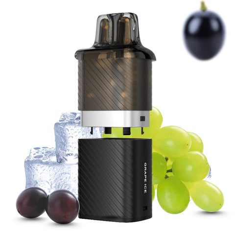 VOZOL Vista Plug system with pod and refill tank, featuring grape and ice elements.