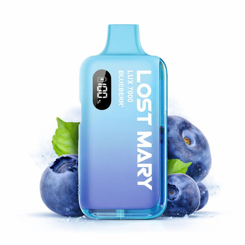 LOST MARY LUX 7000 Kit mit Blaubeer-Geschmack und grünem Blatt-Hintergrund