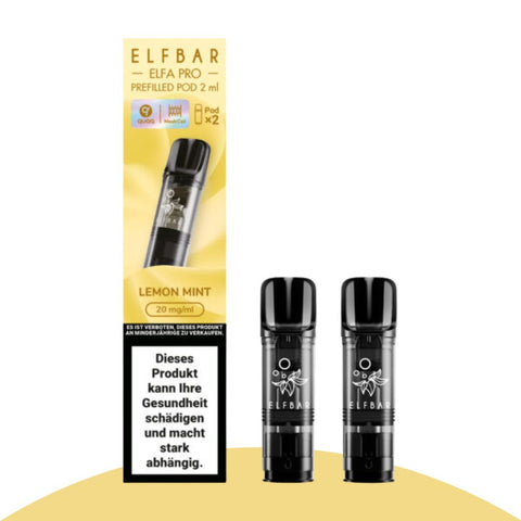 Elfbar ELFA PRO Pods 2ml Lemon Mint, 20mg/ml, 2er-Pack, Nikotinsalz, bis zu 600 Züge.