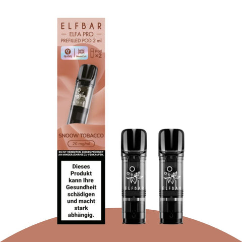 Elf Bar ELFA PRO Pods Packung mit 2 vorgefüllten 2ml Nikotinsalz Pods in Snow Tobacco Geschmack.