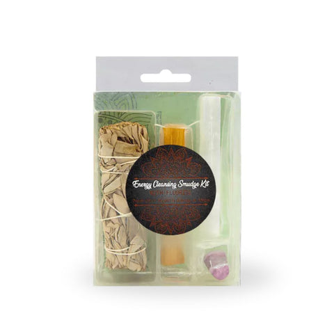Energy Cleansing Smudge Kit mit Fluorite – Set mit White Sage, Palo Santo und Fluorit-Kristall.