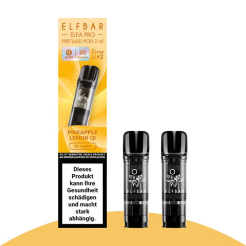 Elf Bar ELFA PRO Pods 2ml, Nikotinsalz, Pineapple Lemon Qi, 20mg/ml, 2er-Pack für intensives Dampfen.