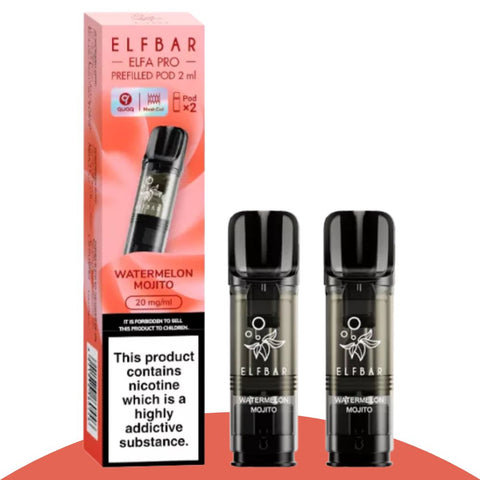 Elfbar ELFA PRO Pods Watermelon Mojito flavor, 2ml, nicotine salt, 2-pack, convenient vaping experience.
