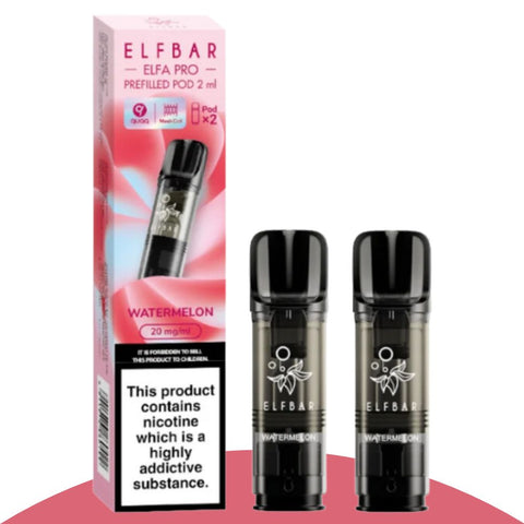 Elf Bar ELFA PRO Pods 2ml watermelon flavor, 20mg nicotine, NIC salt, 2-pack for up to 600 puffs.