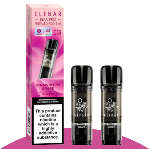 Elfbar ELFA PRO Pods 2ml, Strawberry Grape flavor, prefilled 2-pack, 20mg/ml nicotine, up to 600 puffs.