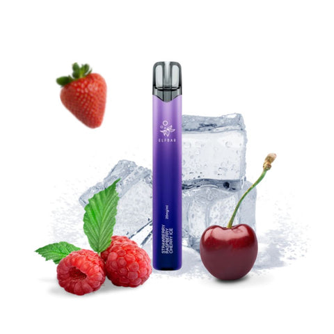 ELFBAR - 1000 Einweg device surrounded by strawberries, raspberries, cherries, and ice for a refreshing experience.