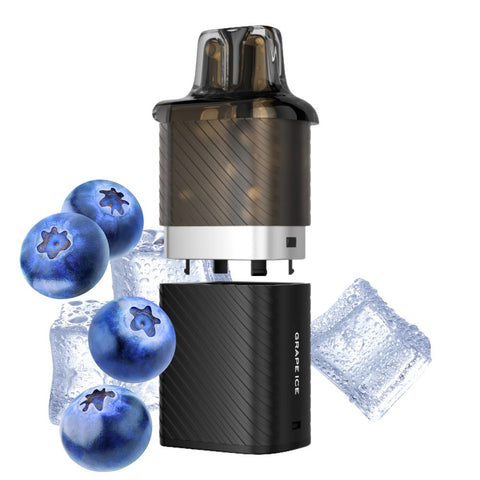 VOZOL Vista Plug Pod & Refill-Tank with blueberries and ice cubes, showcasing the refreshing e-liquid system.