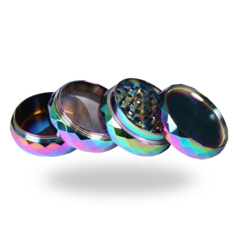 Grinder Crystal Rainbow Zinc 4er, 4-teilig, robuster Zink-Grinder mit Regenbogen-Optik, perfekte Mahlleistung.