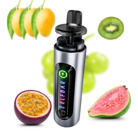 ELFBAR 4 in 1 Starter Kit mit verschiedenen Fruchtgeschmäckern wie Kiwi, Mango, Guave und Passionsfrucht.