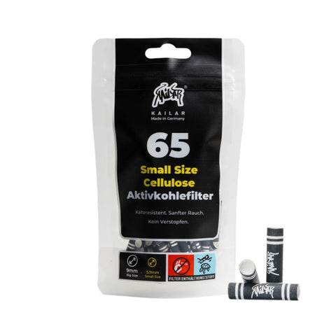 Kailar Aktivkohlefilter 5.9mm black, pack of 65 cellulose filters for smooth smoking experience.