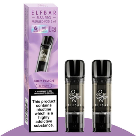 Elf Bar ELFA PRO Pods 2 ml mit Juicy Peach Geschmack, 20 mg/ml Nikotin, 2er-Pack für intensiven Genuss.