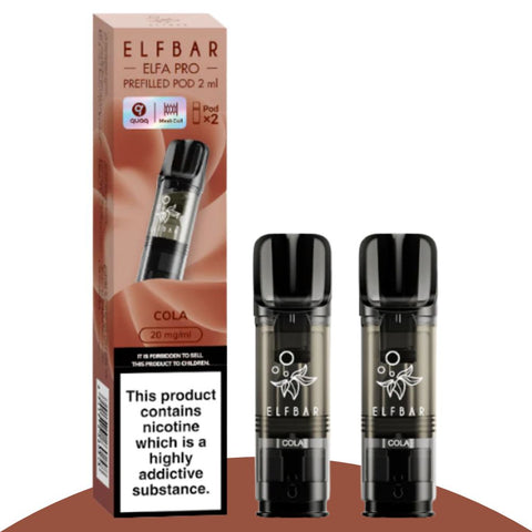 Elf Bar ELFA PRO Pods 2er-Pack Cola Geschmacksrichtung, 2ml Nikotinsalz, bis zu 600 Züge.