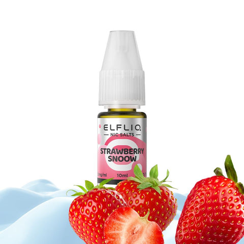 ELFLIQ Strawberry Snow E-Liquid 10ml with fresh strawberries, 10mg nic salts for a rich vaping experience.
