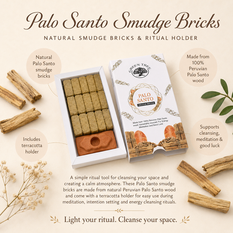 Green Tree Palo Santo Smudge Bricks - 15 Stück mit Räucherhalter