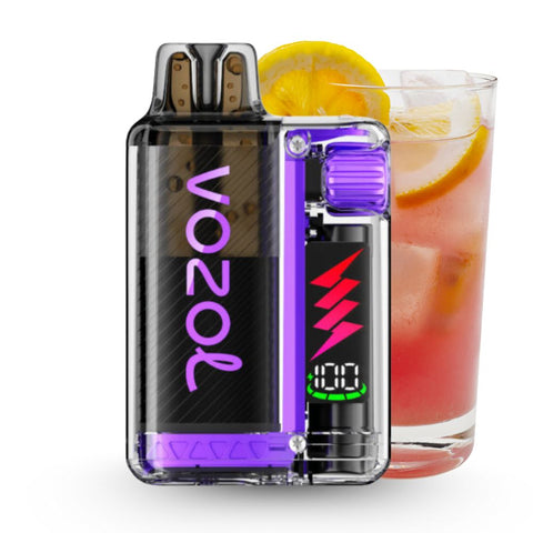 VOZOL Vista Plug Starter Kit next to a refreshing drink, highlighting stylish design and advanced vape technology.