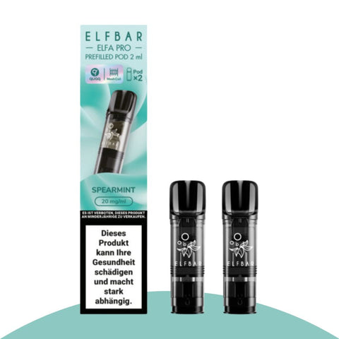 Elfbar ELFA PRO Pods 2ml Spearmint Nikotinsalz im 2er-Pack, bis zu 600 Züge, hochwertige Aromen.