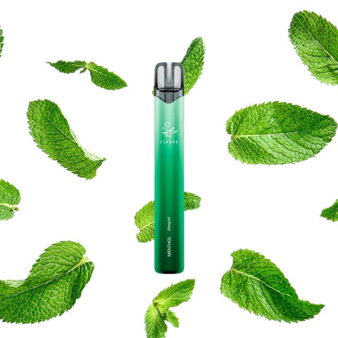 ELFBAR - 1000 Einweg vape device surrounded by fresh mint leaves, emphasizing flavor and convenience.