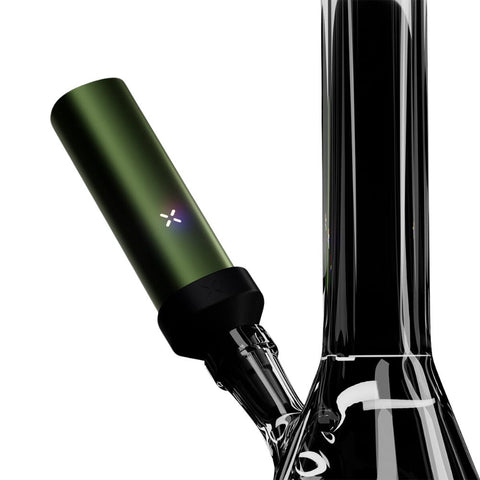 PAX Flow Herb Vaporizer in sleek green, featuring hybrid heating system and colorful LED indicator.