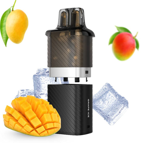 VOZOL Vista Plug Pod with ice cubes and mango, offering 12 ml capacity for a refreshing vape experience.