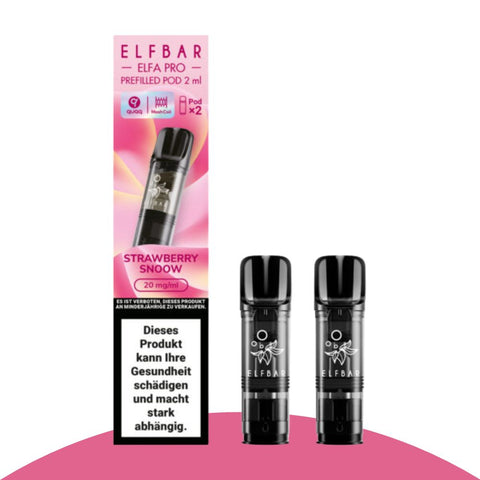 Elf Bar ELFA PRO Pods im 2er-Pack, 2ml gefüllt mit Nikotinsalz, Geschmacksrichtung Strawberry Snow.