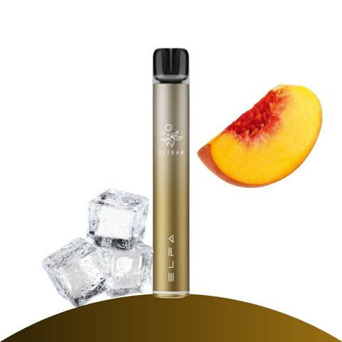 ELFBAR ELFA Pro Kit with peach slice and ice cubes, offering a refreshing vaping experience.
