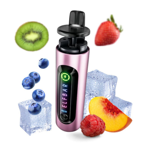 ELFBAR 4 in 1 Starter Kit mit Früchten und Eiswürfeln für vielseitigen Dampfgenuss und intensives Aroma.