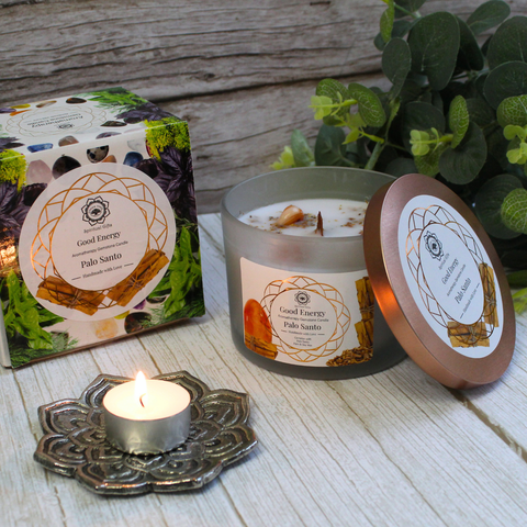 Green Tree Duftkerze Good Energy Palo Santo mit Karneol - Steinen