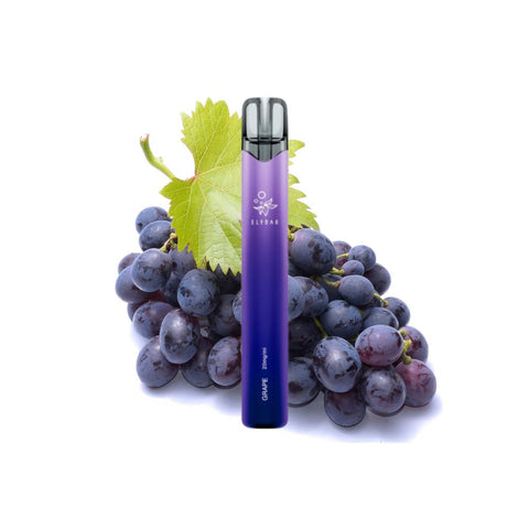 ELFBAR - 1000 Einweg vape pen in grape flavor next to a bunch of fresh grapes.