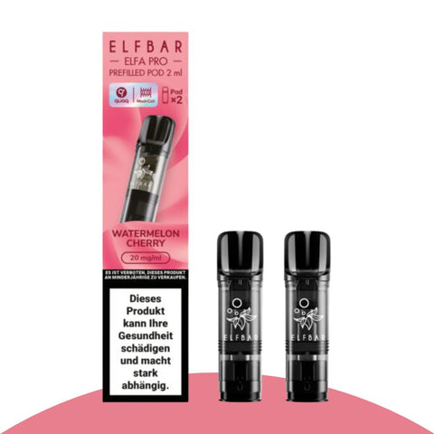 Elfbar ELFA PRO Pods im 2er-Pack, vorgefüllt mit Wassermelon-Kirsche, 20 mg/ml Nikotinsalz.