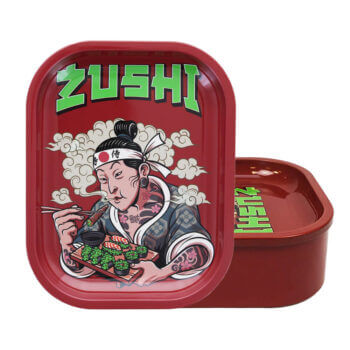 Zushi Rolling Tray with colorful design featuring sushi and a character, ideal for stylish storage and serving.
