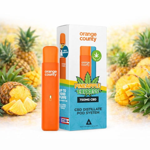 Orange County - CBD Vape Pen 1ml Pod 750mg in Paket mit Ananas-Geschmack und CBD-Distillat
