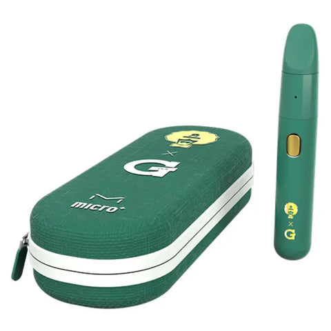 G Pen Micro+ Dr. Greenthumbs Edition vape pen with green carrying case.