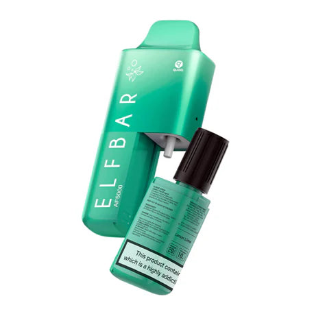 Elf Bar AF5000 Prefilled Kit in green, featuring refillable e-liquid and automatic vaping system.