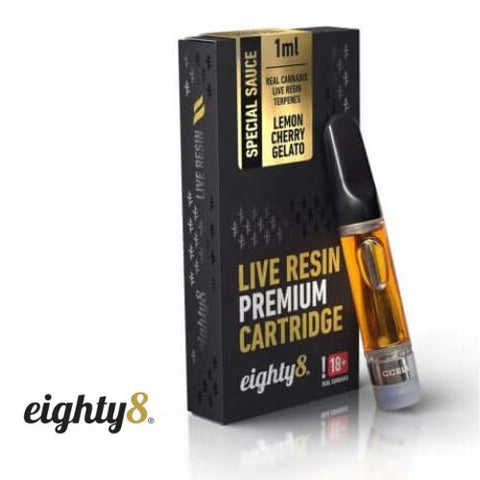 Eighty8 Lemon Cherry Gelato CBD Cartridge in a 1ml packaging featuring live resin and rich terpenes kaufen schweiz