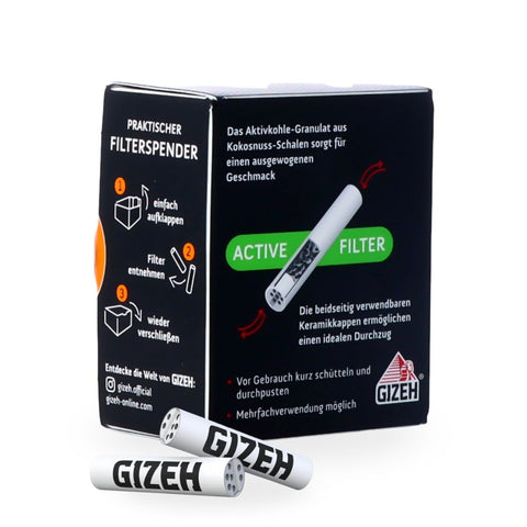 GIZEH Black Active Filter 6mm mit Aktivkohle, 34 Stück pro Packung. Slim-Format mit Keramikkappen. Jetzt bei Viweedy online kaufen