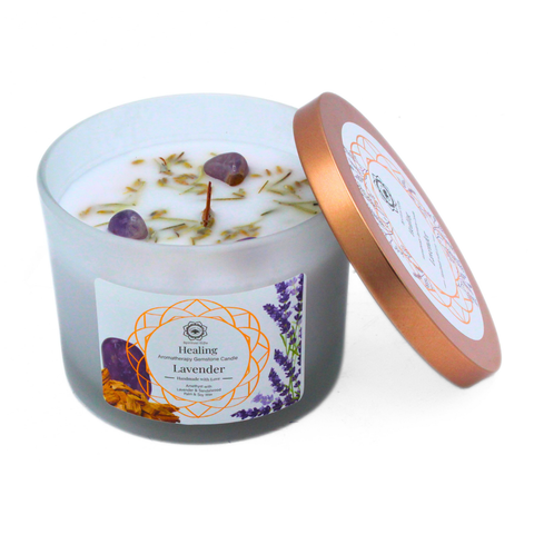 Green Tree Healing Lavendel Duftkerze mit Edelsteinen 256 g
