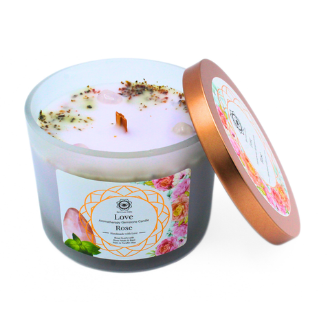 Green Tree Love Duftkerze mit Edelsteinen und Rosenduft 256 g