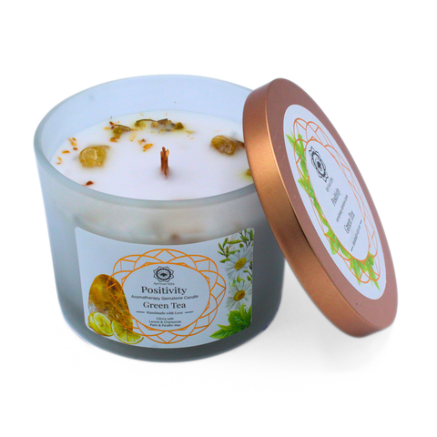 Green Tree Positivity Duftkerze mit Edelsteinen und Grüntee-Duft 256 g