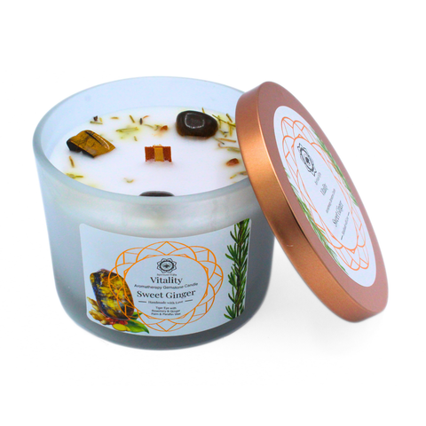 Green Tree Vitality Duftkerze mit Edelsteinen und süssem Ingwer 256 g