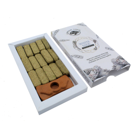 Green Tree White Sage Smudge Bricks 15 Stück mit Terrakotta-Räucherhalter