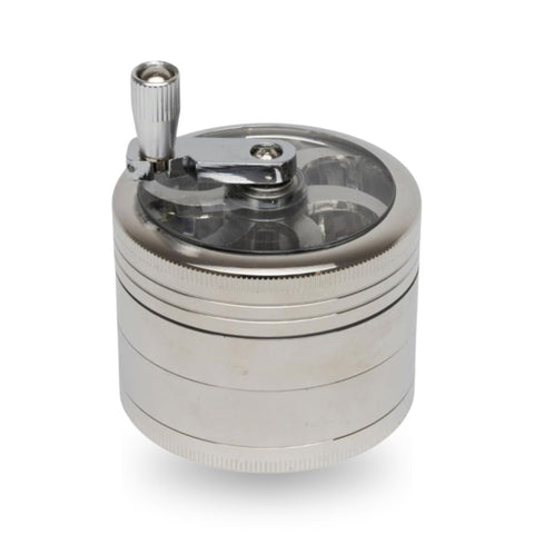 Aluminium Grinder mit Kurbel, Sichtfenster, Rotorklingen und Pollensieb