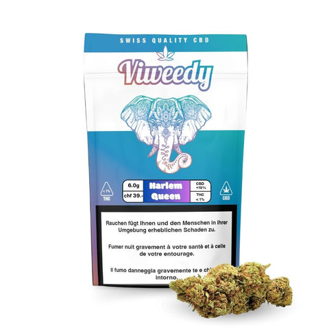 Harlem Queen Indoor CBD Blüten von Viuweedy, elegantes Design, mit intensiven Aromen und hoher Qualität.