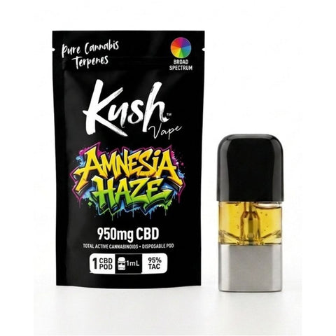 KUSH Amnesia Haze CBD Vape Pod mit 1 ml Broad Spectrum Extrakt, 950 mg CBD und natürlichen Cannabis-Terpenen