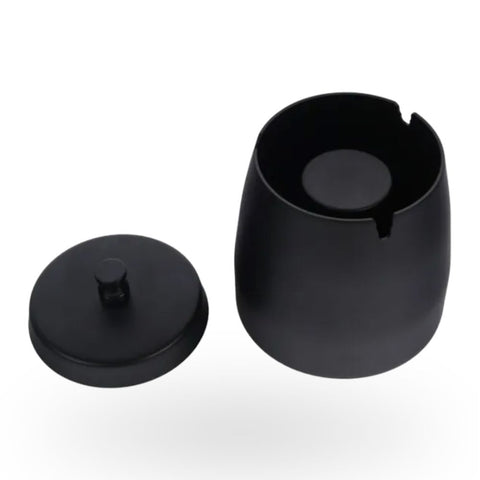 Windascher Edelstahl Schwarz, kompakter Aschenbecher mit Deckel für Innen- und Außenbereiche