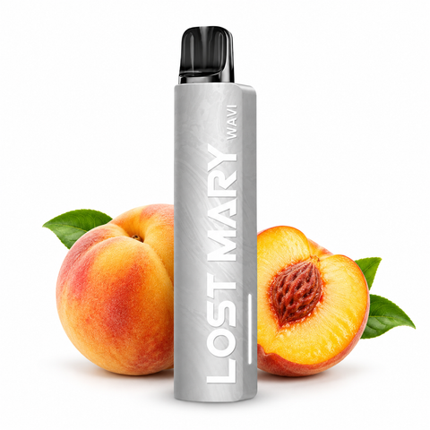Graues LOST MARY WAVI Kit mit Pfirsichen vor weissem Hintergrund