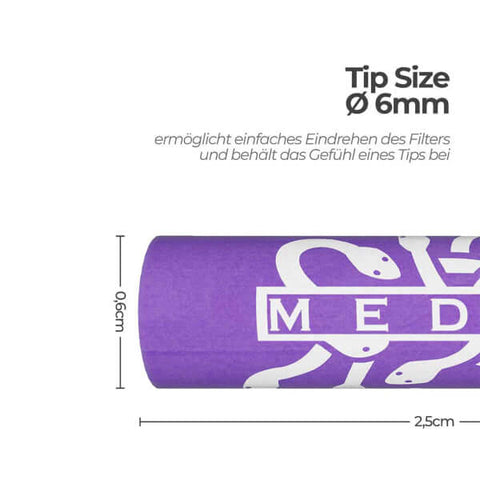 Medusa Filters Hybrid Aktivkohlefilter Violet - Tip Size Ø 6mm für einfaches Eindrehen und verbessertes Raucherlebnis.