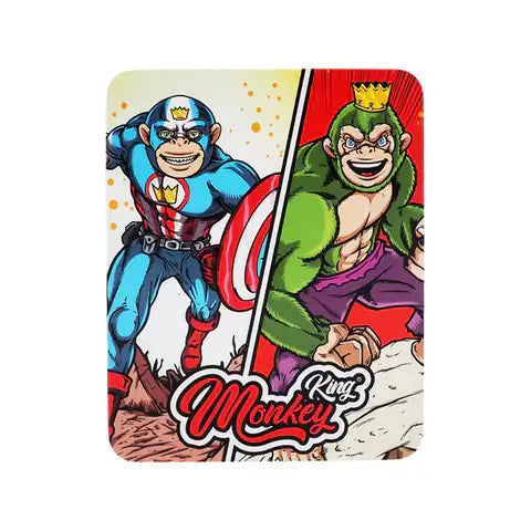 Monkey King Metal Storage Box featuring comic-style Hero design with playful monkeys in superhero costumes.