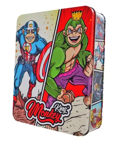 Large Monkey King Metal Storage Box in Comic Art Style with Colorful Characters.