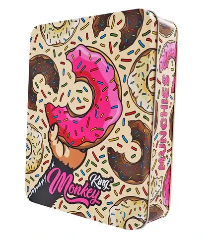 Monkey King Large Metal Storage Box in Munchies Edition featuring colorful donut design.