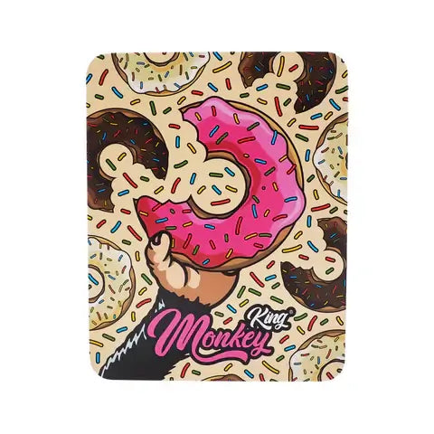 Monkey King Metal Storage Box – Munchies Edition featuring a colorful donut design, perfect for stoner accessories.